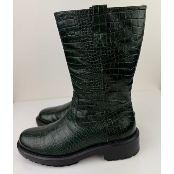 AQUATALIA Green Lilah Soft Croc Embossed Leather Pull-On Lug Sole Boot Size 5.5 - Picture 5 of 12